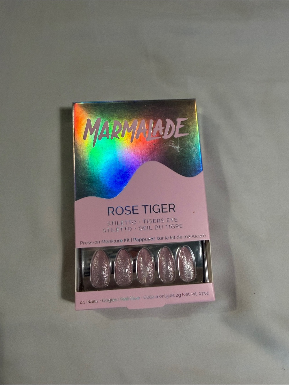 Marmalade Rose Tiger Press-On Nail Set — Shimmery Pink